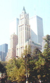 Woolworth Building framed by World Trade Center